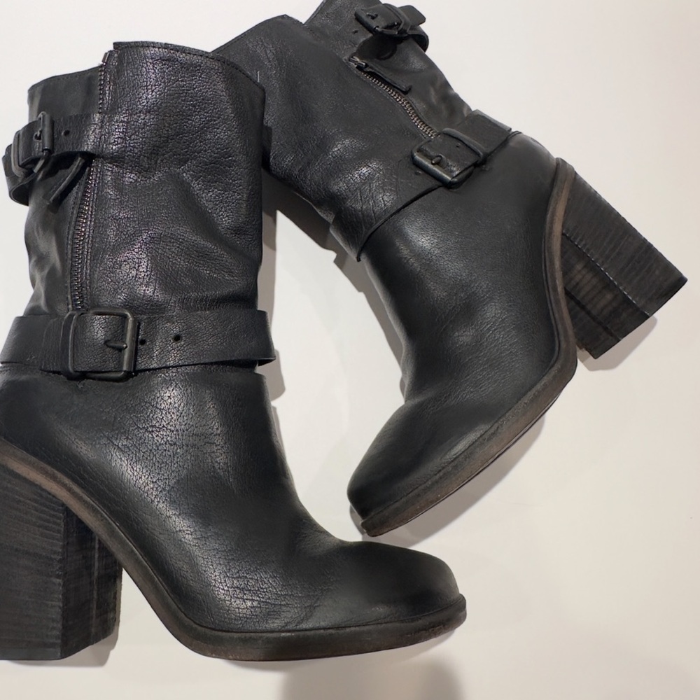 Marsell women's Block Heel Buckled leather Black Boots